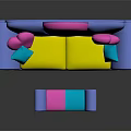 Colorful Blue Sofa Set with Yellow Cushions Heart Shaped Pillows and Matching Ottoman