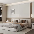Modern Bedroom Interior Design With Large Bed White Wooden Wall Art Window Bookshelf Minimalist Chandelier