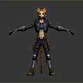 Anthropomorphic Cat Character In Blue Combat Outfit With Orange Fur Arms Outstretched
