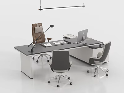 Modern Office Desk Setup With Ergonomic Chairs Laptop And Desk Lamp 3d model
