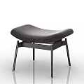 Modern Leather Footstool With Textured Curved Seat And Black Metal Legs