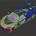 Blue White And Black Racing Car With Streamlined Body Large Rear Wing And Aerodynamic Design