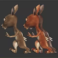 Three Different Colored Standing Cartoon Kangaroo Characters With Dark Background Reflections