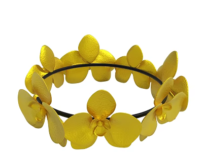 Yellow Orchid Flower Headband With Decorative Petals And Elastic Band 3d model