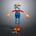 Cartoon Elderly Bald Character With Blue Glasses White Beard Red Shirt Blue Overalls Orange Boots