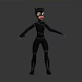 Catwoman 3D Model With Black Bodysuit Cat Ear Mask Red Lips Clawed Hands Standing Pose