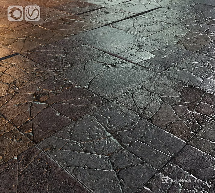 Dark Weathered Floor Tiles With Cracks And Textures For Outdoor Areas 3d model 