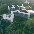 Modern School Campus Design With Connected Buildings Green Lawns And Sports Field