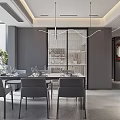 Modern Living Dining Room Interior With Grey Walls Red Circular Artwork And Marble Panel