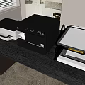 Office Workspace With Window Blinds Wall Collage And Office Appliances Printer Scanner File Organizer 3d model