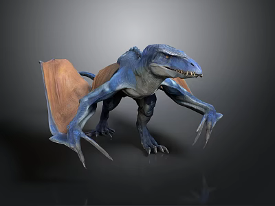 Blue Pterosaur Dinosaur 3D Model With Brown Wings And Sharp Claws 3d model