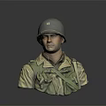 Detailed Game Movie Military Character Bust With Green Helmet Uniform And Rifle