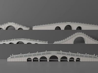 Traditional Stone Landscape Bridges Featuring Various Arched Designs And Railings 3d model