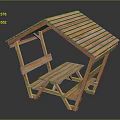 Wooden Outdoor Picnic Bench Structure With Table And Covered Roof Design