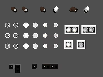 Modern White And Brown Round Square Recessed Downlights And Spotlights For Home Lighting Fixtures 3d model