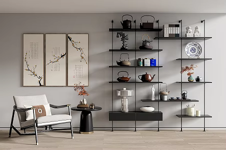 Ornaments Combination Bookshelf Bookcase Teapot 3d model