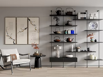 Ornaments Combination Bookshelf Bookcase Teapot 3d model