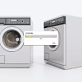 Two Modern Front Loading Washing Machines With Digital Control Panels And Silver Finish 3d model