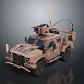 Tan Armored Military Vehicle With Roof Mounted Equipment Antenna Tinted Windows And Black Wheels
