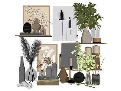 Modern Decorative Ornament Set With Vases Plants Frames And Sculptures For Home Decor 3d model
