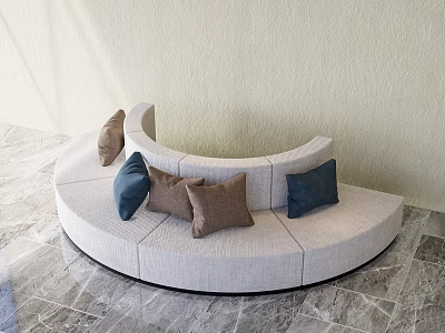Curved Irregular Sofa With Light Fabric And Decorative Pillows In Modern Interior 3d model