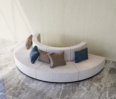 Curved Irregular Sofa With Light Fabric And Decorative Pillows In Modern Interior 3d model