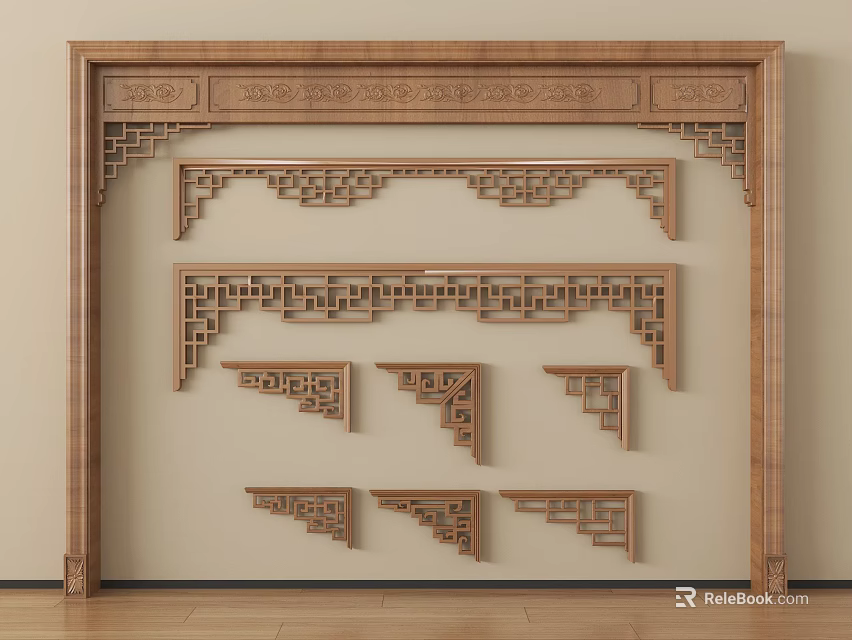 Traditional Chinese Wooden Carved Decorative Components With Various Shapes And Patterns 3d model 