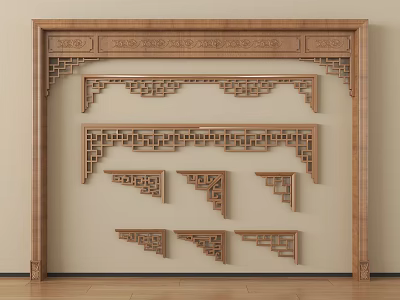 Traditional Chinese Wooden Carved Decorative Components With Various Shapes And Patterns 3d model