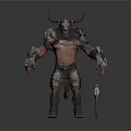 Horned Demon Warrior Character With Muscular Body Spiked Armor And Sharp Sword