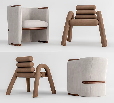 Modern Accent Leisure Chair With Curved Wooden Frame And Upholstered Seat Design 3d model