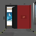Modern Entryway Design With Red Wall House Number 27 Decorative Painting And Lighting