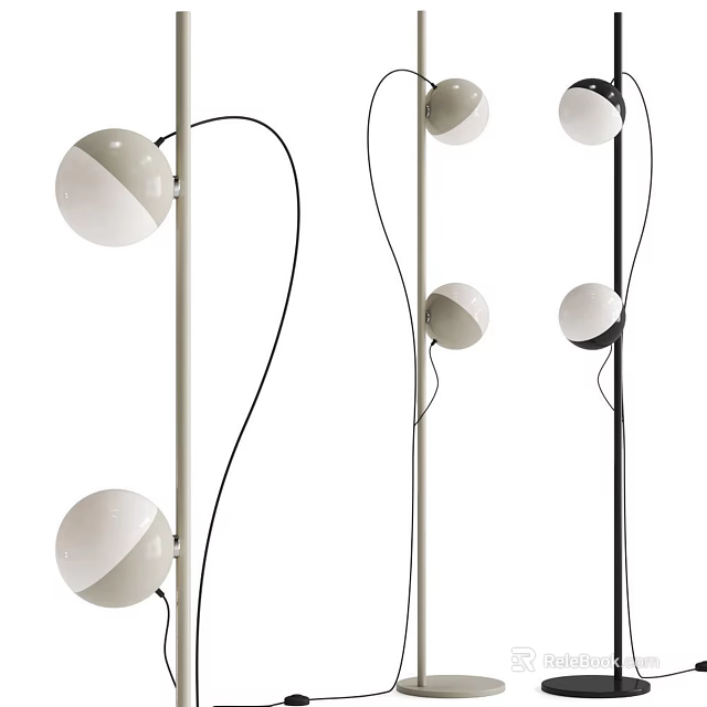 Modern Floor Lamp With Multiple Spherical Lights And Sleek Black White Design 3d model