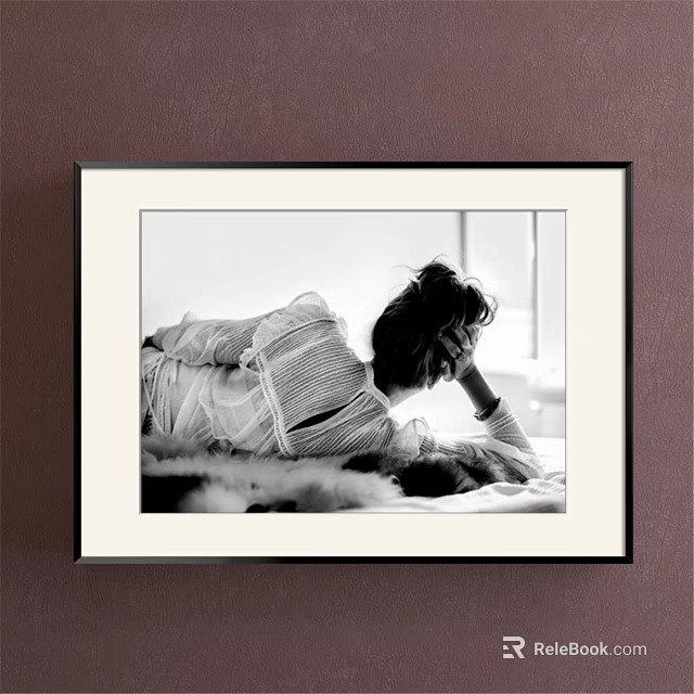 Figure Painting of Woman's Back View Lying on Fur With Striped Clothing and Messy Hair 3d model 