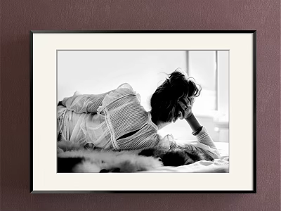 Figure Painting of Woman's Back View Lying on Fur With Striped Clothing and Messy Hair 3d model