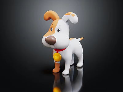 Cute White and Orange Stuffed Dog Toy with Red Collar and Yellow Bell 3d model