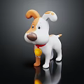 Cute White and Orange Stuffed Dog Toy with Red Collar and Yellow Bell 3d model