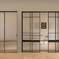 Modern Interior Sliding Doors Design With Ribbed Glass And Grid Frame Panels