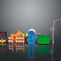 Road Work Construction Miniature Models With Traffic Lights Cones Trash Bin And Signage