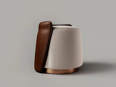 Modern White Stool Design With Brown Leather Accent And Copper Base 3d model