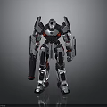 Mecha Robot With Silver Black Red Armor And Mechanical Weapon Design