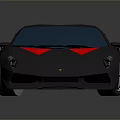 Sleek Black Sports Car With Red Accents Blue Windows Large Wheels And Rear Spoiler