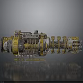 Industrial Mechanical Device With Gears Pipes And Yellow Gray Metal Components