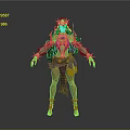 Fantasy Female Character in Purple and Gold Ornate Outfit with Headdress and Arm Accessories