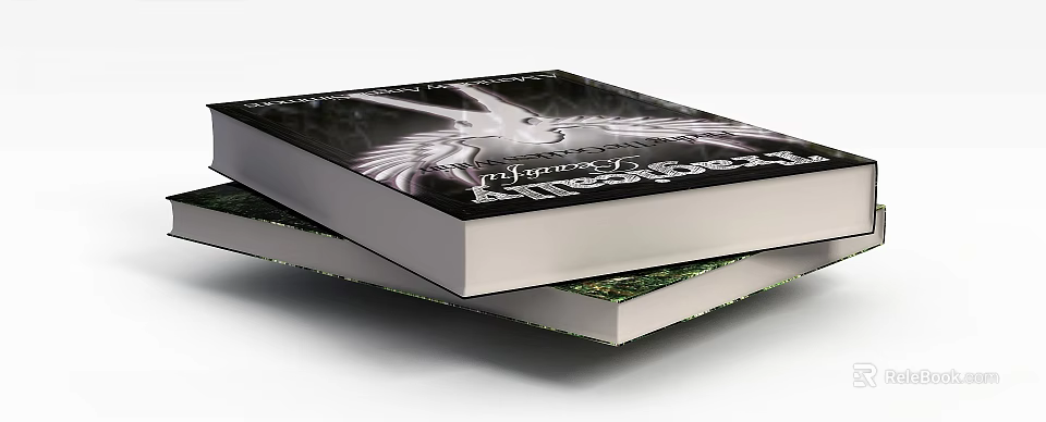 Innovative Technology Exhibition Hall Showcasing Stacked Books With Wing Pattern Covers And Title Design 3d model 