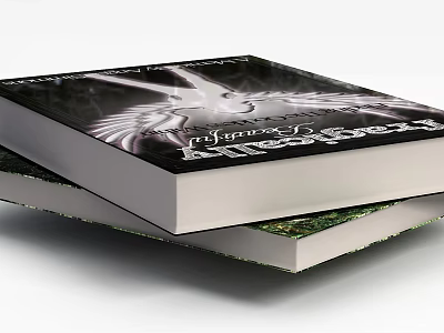 Innovative Technology Exhibition Hall Showcasing Stacked Books With Wing Pattern Covers And Title Design 3d model