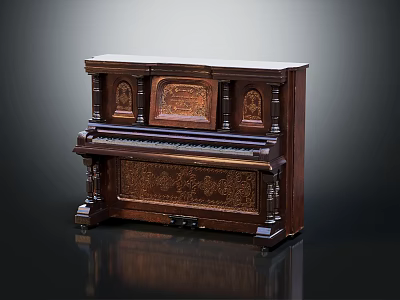 Elegant Vintage Carved Wooden Piano With Intricate Ornate Details And Classic Design 3d model