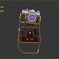 Vintage Silver And Brown Camera With Purple Lens And Leather Bag