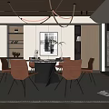 Modern dining table and chair combination 3d model