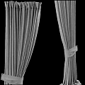 Gray Curtains with Fabric Tiebacks and Elegant Textured Drapery Design 3d model