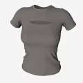 Gray Short Sleeve T shirt With Front Cutout Design For Women Casual Wear